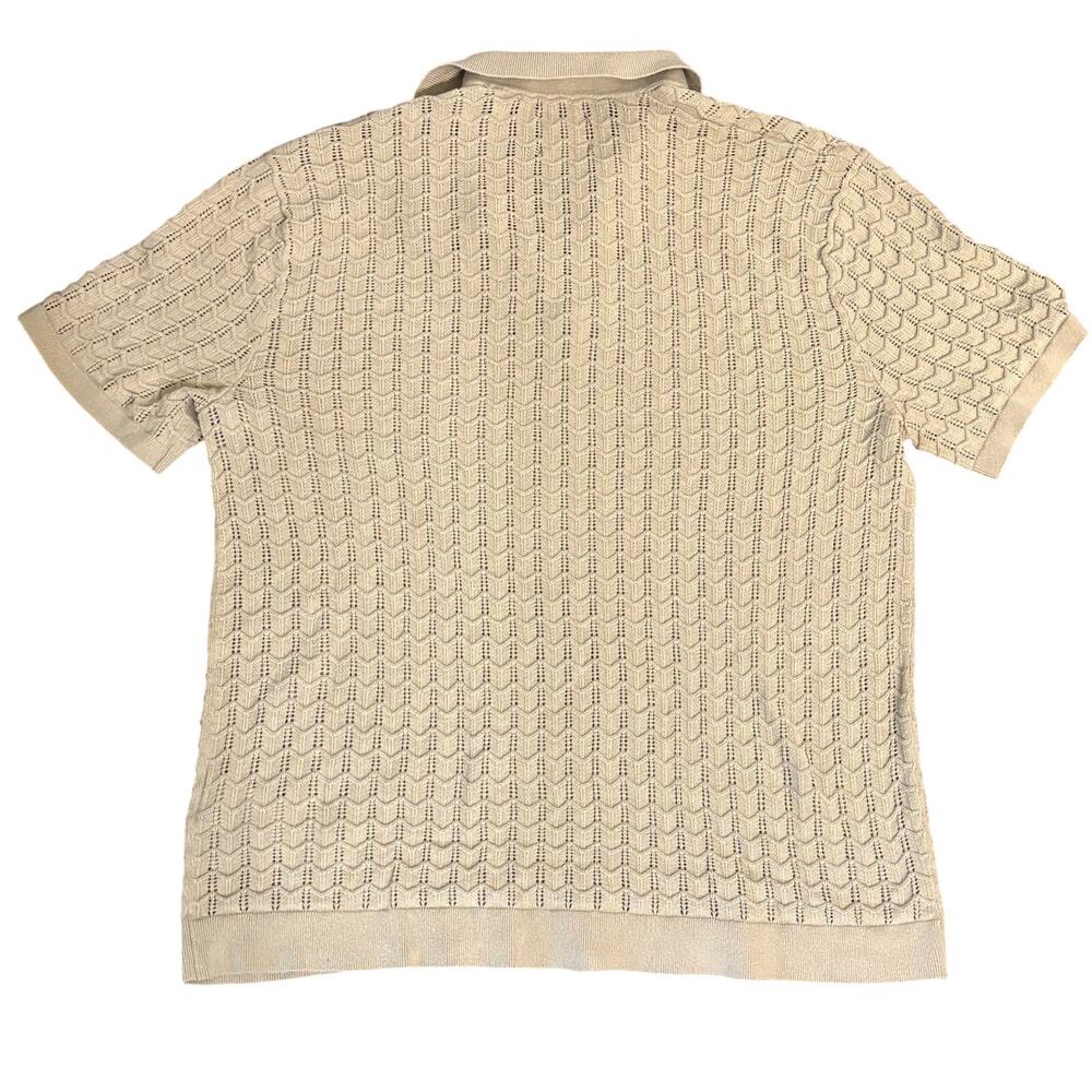 Abercrombie & Fitch Sweater Polo Wide Collar Geometric Retro Crochet Knit Tan - Picture 4 of 4